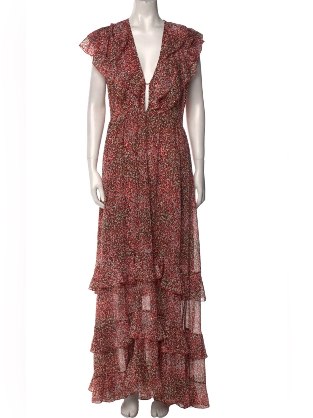Sabina Musayev chiffon, deep v, maxi dress, coral/black with sparkles. Size L✨